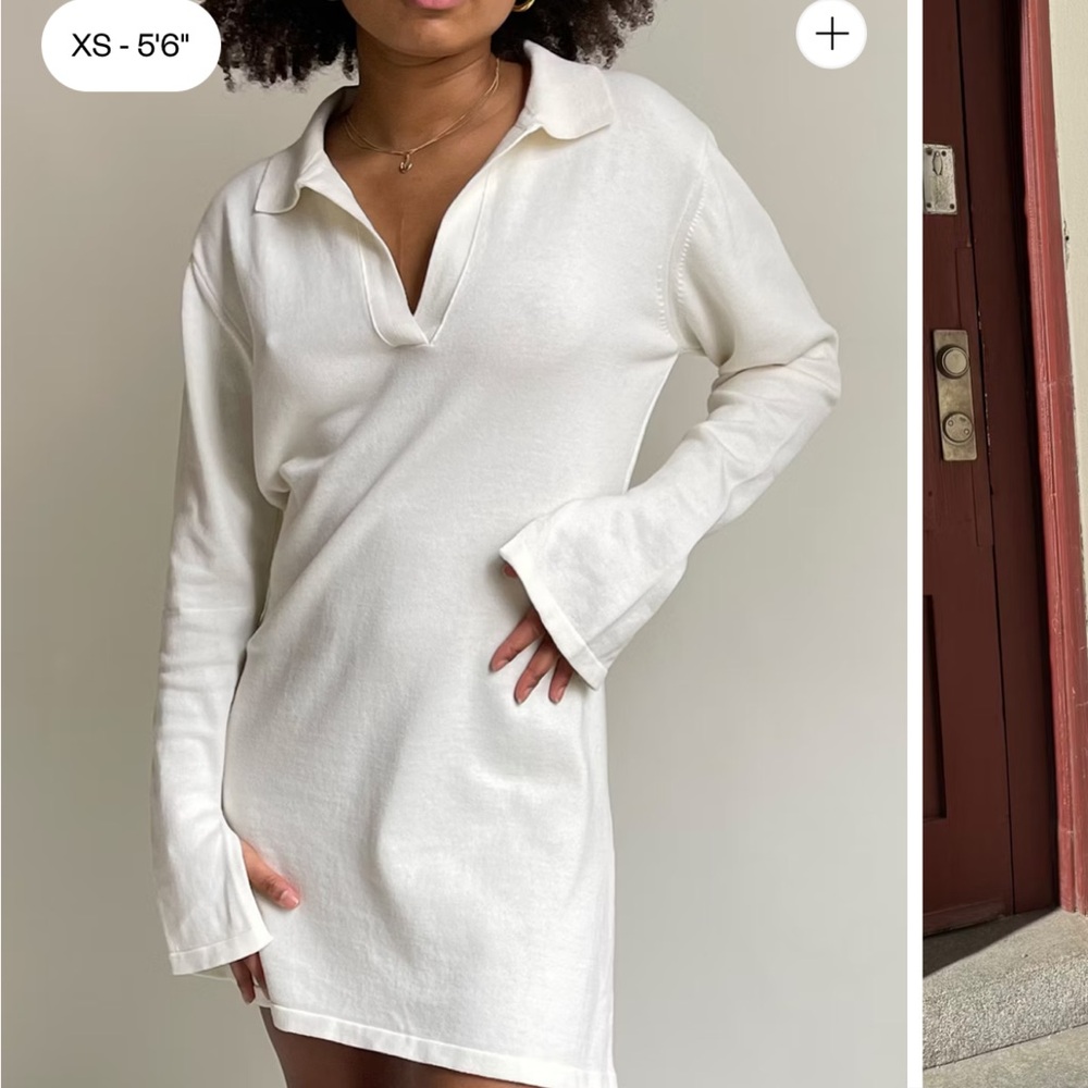 Djerf Avenue Long Sleeve Polo Dress in Cream